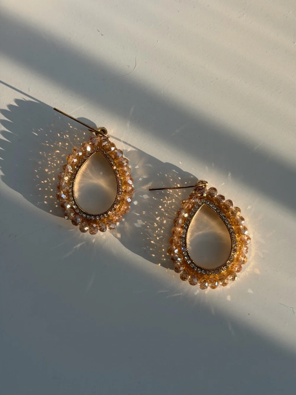 Gold Teardrop Crystal Dangle Earrings - Unbranded
